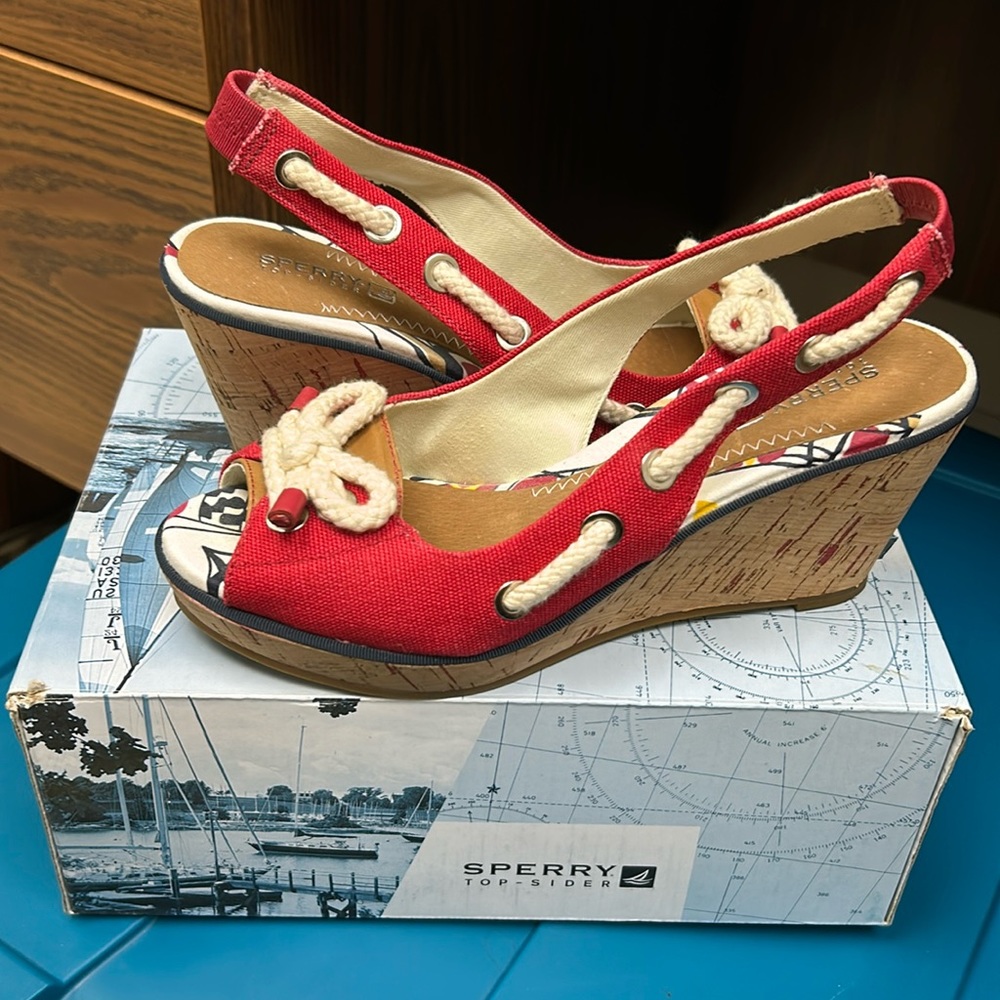 Southport Red Canvas Sperry Wedges